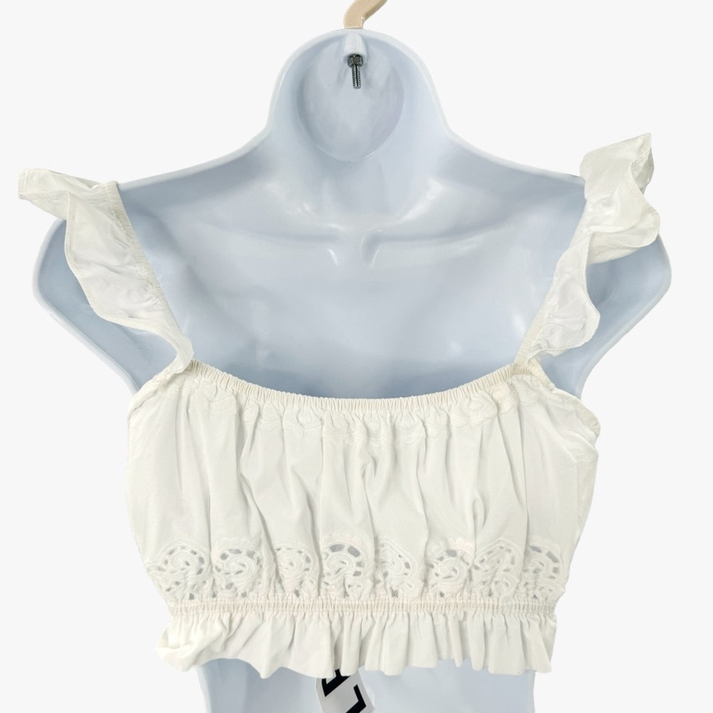 REVOLVE LPA Ivory Eyelet Ruffle Embroidered Crop Top Size XXS - Picture 2 of 5